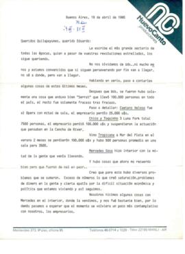 Comentarios de Lucio Alfiz a Quilapayún sobre posible gira por América