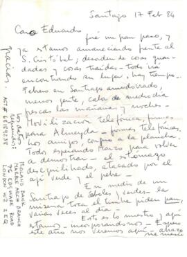 Comentarios de Nemesio Antúnez a Eduardo Carrasco sobre su llegada a Santiago