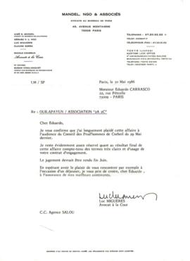 Comentarios de Luc Migueres a Quilapayún sobre los resultados de un juicio