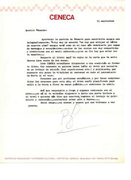 Comentarios de Bernardo Subercaseaux a Eduardo Carrasco acerca de edición del libro sobre Matta
