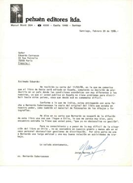 Comentarios de Jorge Barros a Eduardo Carrasco sobre la edición del libro Conversaciones con Matta