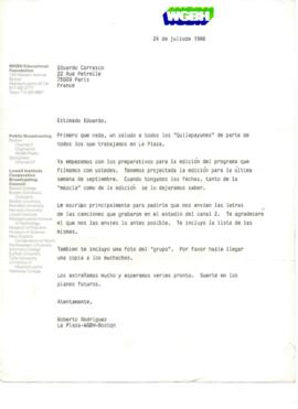 Solicitud de Roberto Rodríguez a Eduardo Carrasco de letras de canciones