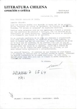Comentarios de David Valjalo sobre publicaciones de Revista Literatura Chilena