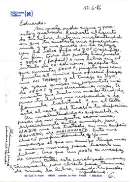 Comentarios de Ediciones Grillom sobre impresión de un libro de Eduardo Carrasco