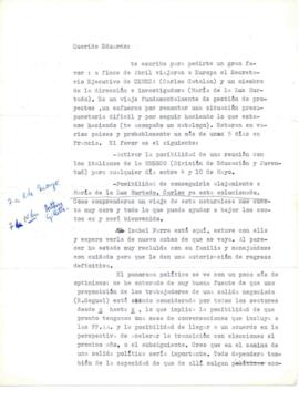 Solicitud de Bernardo Subercaseaux a Eduardo Carrasco de contactos en Francia