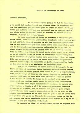 Comentarios de Eduardo Carrasco a Bernardo Subercaseaux sobre noticias de Quilapayún y Ernesto Ot...