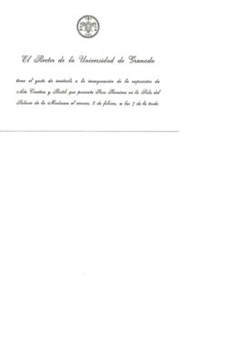 Invitación de Rector de la Universidad de Granada a inauguración de exposición de Paco Ramírez