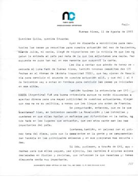 Información de Nuevo Canto Producciones a Quilapayún sobre denegación de acceso a Argentina
