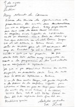Solicitud de ayuda de Edi Liutti a Eduardo Carrasco sobre Nueva Canción Chilena