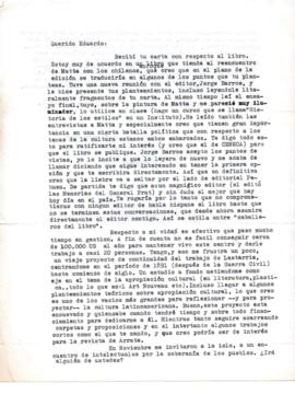 Comentarios de Bernardo Subercaseaux a Eduardo Carrasco sobre la posible publicación de su libro ...