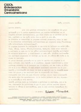 Información de Roberto Miranda a Eduardo Carrasco sobre programa cultural de la Confederación Uni...