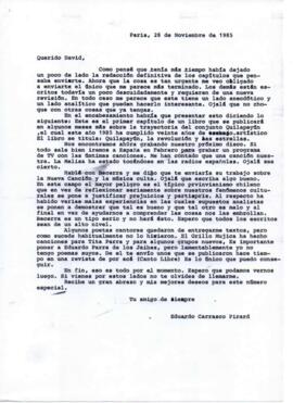 Comentarios de Eduardo Carrasco a David Valjalo sobre artículo a publicar en revista Literatura C...