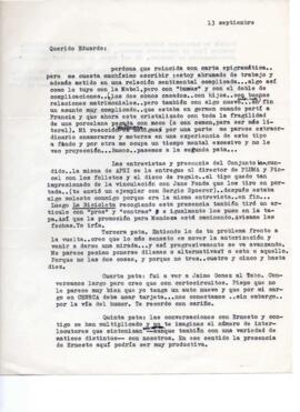 Comentarios de Bernardo Subercaseaux a Eduardo Carrasco acerca de asuntos personales