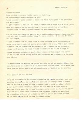 Comentarios de Elena a Eduardo Carrasco sobre la próxima gira de Quilapayún en Grecia