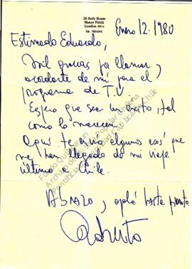Roberto Bravo envía agradecimientos y fotocopia de prensa