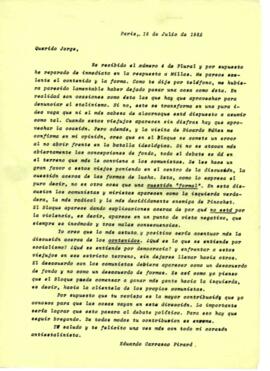 Comentarios de Eduardo Carrasco a Jorge sobre línea editorial de revista