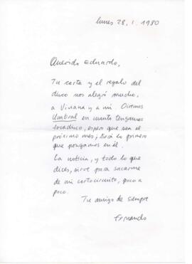 Agradecimiento de Fernando  por envío de Disco Umbrales
