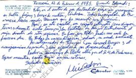 Postal de Luis Advis enviando saludos