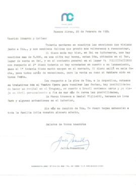 Información de Julio Rozenblun a Eduardo Carrasco sobre venta de disco de Quilapayún