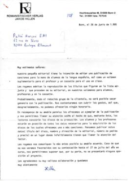 Solicitud de Pathé Marconi de autorización para reproducción de canciones