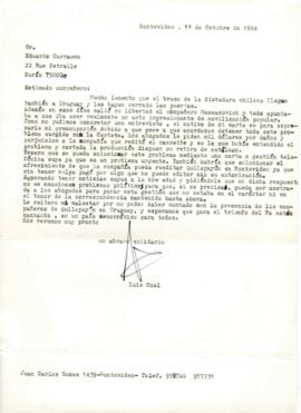 Solicitud de Luis Onel a Eduardo Carrasco de aclara situación legal