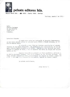 Comentarios de Bernardo Subercaseaux a Eduardo Carrasco sobre la edición del libro de Roberto Matta