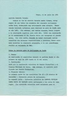 Información de Kazuhiko Kasumoto a Rodolfo Parada sobre gira a Japón