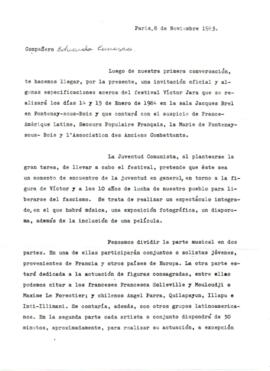 Invitación de Comisión Organizadora Festival Víctor Jara a Quilapayún