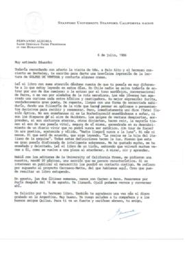 Comentarios de Fernando Alegría a Eduardo Carrasco sobre libro “Golpes de Ventana”