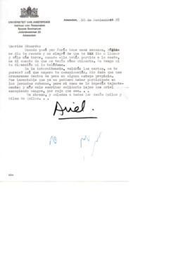 Solicitud de Ariel Dorfman a Eduardo Carrasco de datos de contacto
