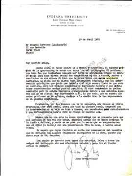 Juan Orrego Salas disculpas por no asistir al encuentro en México