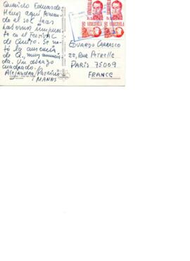 Postal de Patricio Manns a Eduardo Carrasco