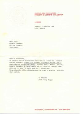 Notificación de Facultad de Letras y Filosofía de la Universita degli Studi di Venezia