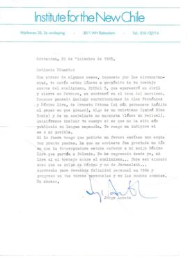 Solicitud de Jorge Arrate a Eduardo Carrasco solicitando artículo sobre el Stalinismo