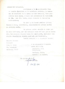 Solicitud de Eduardo Yentzen a Eduardo Carrasco de material para La Bicicleta