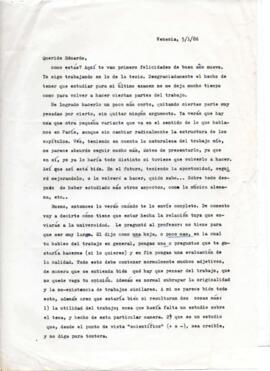 Solicitud de Stefano Gavagnin a Eduardo Carrasco de carta de recomendación